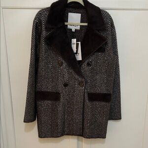 Anthropologie NVLT Elegant Herringbone Sweater Pea Coat in Black and Brown